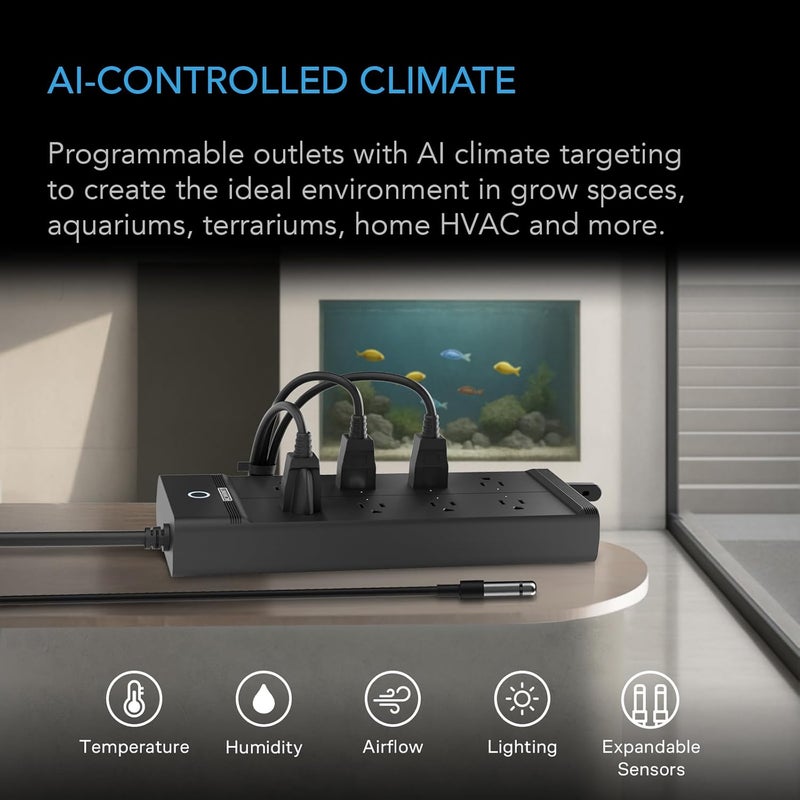 AC Infinity مخرج AI+، جهاز التحكم في البيئة، شريط الطاقة الذكي WiFi، درجة حرارة ورطوبة مزدوجة، تحكم فردي في 8 مقابس، استهداف AI، ترموستات للبيوت الزجاجية، الأكواريوم، التيراريوم، المنزل، 1800 واط - Image 2